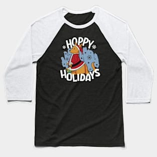 Hoppy Holidays // Funny Christmas Kangaroo Baseball T-Shirt